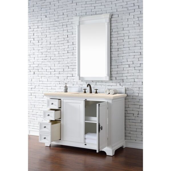 James Martin 238-105-V48-BW-3EMR Providence 48 Inch Single Vanity Cabinet in Bright White with 3 CM Eternal Marfil Quartz Top