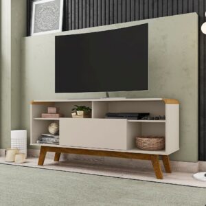 Manhattan Comfort Camberly 53.54 TV Stand with 5 Shelves in Off White and Cinnamon