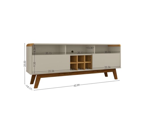 Manhattan Comfort Camberly 62.99 TV Stand with 5 Shelves and Wine Storage in Off White and Cinnamon