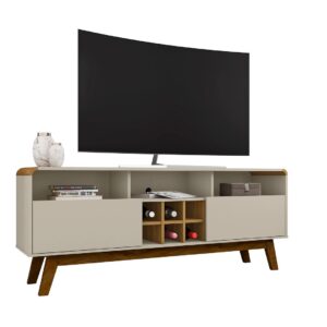 Manhattan Comfort Camberly 62.99 TV Stand with 5 Shelves and Wine Storage in Off White and Cinnamon