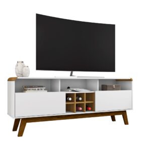 Manhattan Comfort Camberly 62.99 TV Stand with 5 Shelves and Wine Storage in White and Cinnamon