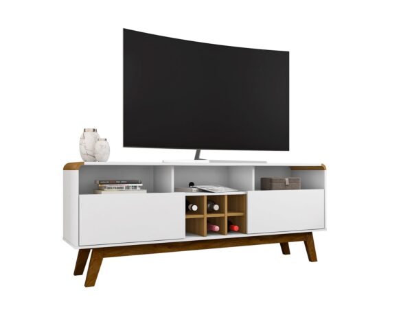 Manhattan Comfort Camberly 62.99 TV Stand with 5 Shelves and Wine Storage in White and Cinnamon