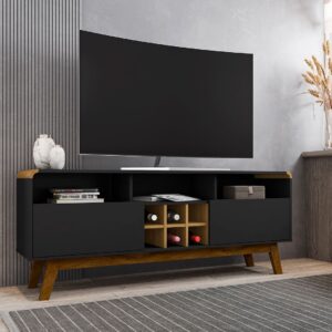 Manhattan Comfort Camberly 62.99 TV Stand with 5 Shelves and Wine Storage in Matte Black and Cinnamon