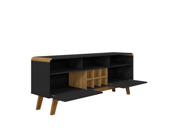 Manhattan Comfort Camberly 62.99 TV Stand with 5 Shelves and Wine Storage in Matte Black and Cinnamon