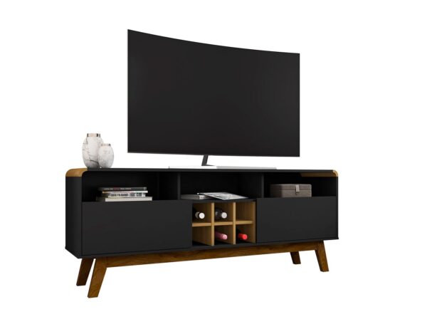 Manhattan Comfort Camberly 62.99 TV Stand with 5 Shelves and Wine Storage in Matte Black and Cinnamon