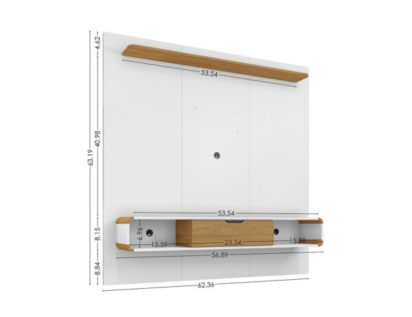 Manhattan Comfort Camberly 62.36 Floating Entertainment Center with 3 Shelves and Overhead D?cor Shelf in White and Cinnamon