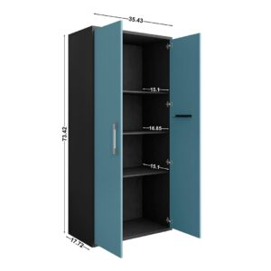 Manhattan Comfort Eiffel 73.43" Garage Cabinet with 4 Adjustable Shelves in Blue Gloss