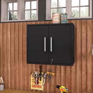 Manhattan Comfort Eiffel Floating Garage Storage Cabinet with Lock and Key in Black Matte