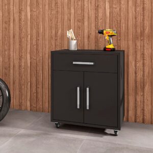 Manhattan Comfort Eiffel 28.35" Mobile Garage Storage Cabinet with 1 Drawer in Black Matte