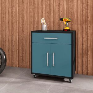 Manhattan Comfort Eiffel 28.35" Mobile Garage Storage Cabinet with 1 Drawer in Blue Gloss