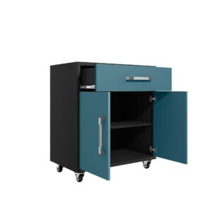 Manhattan Comfort Eiffel 28.35" Mobile Garage Storage Cabinet with 1 Drawer in Blue Gloss