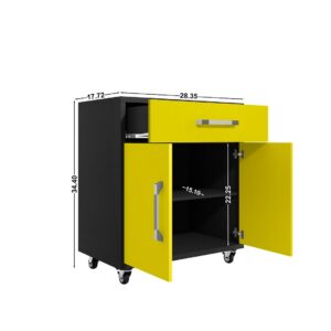 Manhattan Comfort Eiffel 28.35" Mobile Garage Storage Cabinet with 1 Drawer in Yellow Gloss