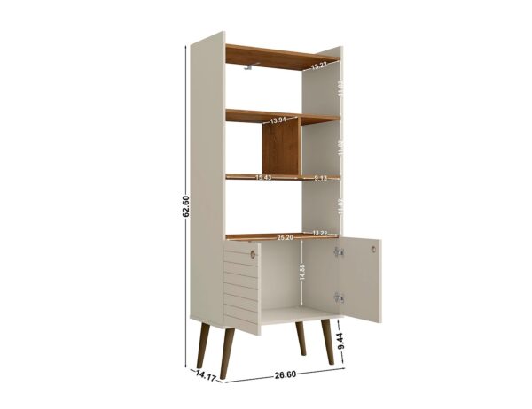 Manhattan Comfort Bogart 62.6" Mid-Century Modern Bookcase in Off-White and Nature