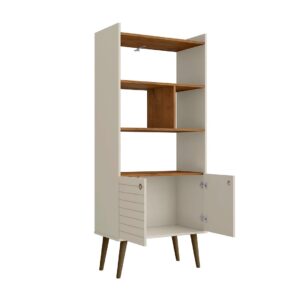 Manhattan Comfort Bogart 62.6" Mid-Century Modern Bookcase in Off-White and Nature