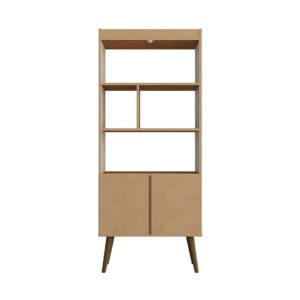 Manhattan Comfort Bogart 62.6" Mid-Century Modern Bookcase in Off-White and Nature