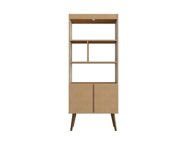 Manhattan Comfort Bogart 62.6" Mid-Century Modern Bookcase in Off-White and Nature