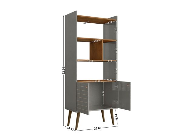 Manhattan Comfort Bogart 62.6" Mid-Century Modern Bookcase in Grey and Nature