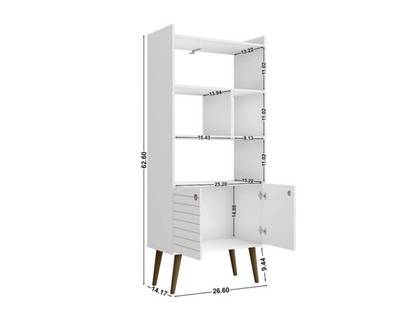 Manhattan Comfort Bogart 62.6" Mid-Century Modern Bookcase in White and Nature