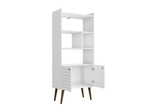 Manhattan Comfort Bogart 62.6" Mid-Century Modern Bookcase in White and Nature