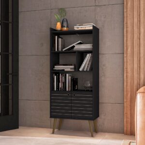 Manhattan Comfort Bogart 62.6" Mid-Century Modern Bookcase in Black and Nature