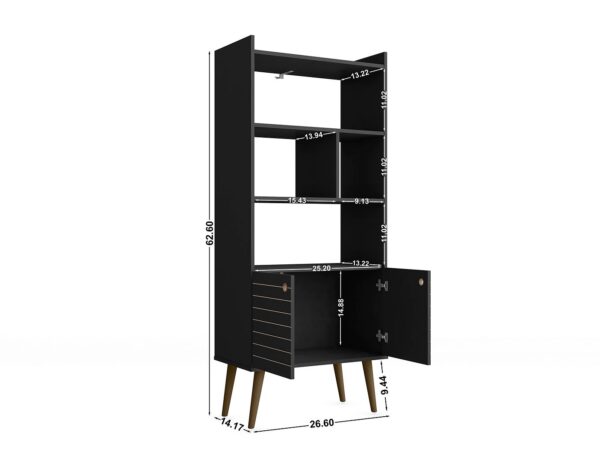 Manhattan Comfort Bogart 62.6" Mid-Century Modern Bookcase in Black and Nature