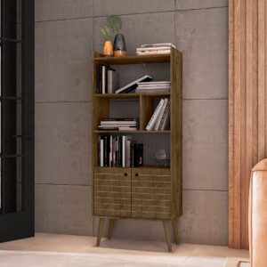 Manhattan Comfort Bogart 62.6" Mid-Century Modern Bookcase in Rustic Brown and Nature