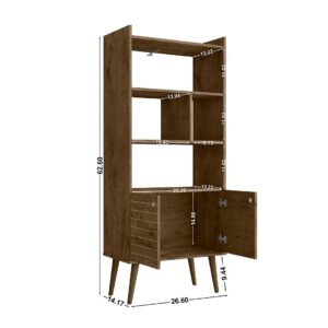 Manhattan Comfort Bogart 62.6" Mid-Century Modern Bookcase in Rustic Brown and Nature