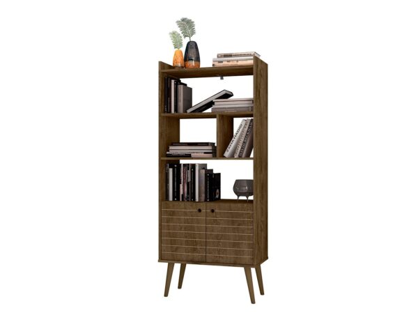 Manhattan Comfort Bogart 62.6" Mid-Century Modern Bookcase in Rustic Brown and Nature