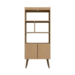 Manhattan Comfort Bogart 62.6" Mid-Century Modern Bookcase in Rustic Brown and Nature