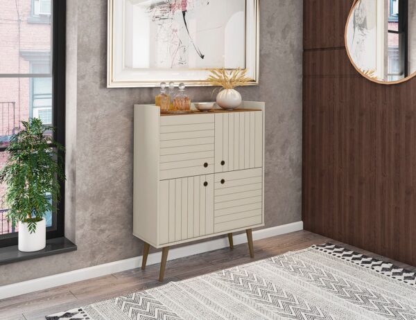 Manhattan Comfort Bogart 45.5" Mid-Century Modern Accent Cabinet in Off-White and Nature