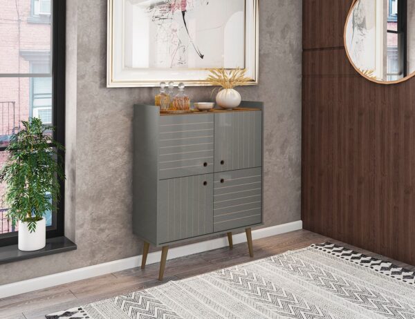 Manhattan Comfort Bogart 45.5" Mid-Century Modern Accent Cabinet in Grey and Nature