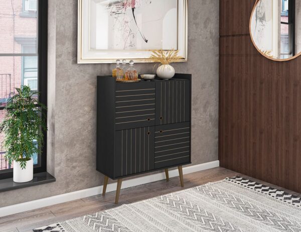 Manhattan Comfort Bogart 45.5" Mid-Century Modern Accent Cabinet in Black and Nature