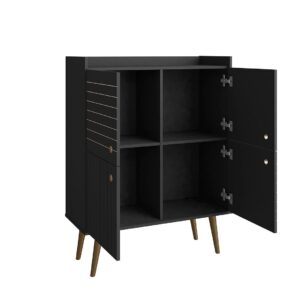 Manhattan Comfort Bogart 45.5" Mid-Century Modern Accent Cabinet in Black and Nature