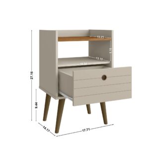 Manhattan Comfort Bogart Mid-Century Modern Nightstand in Off-White and Nature