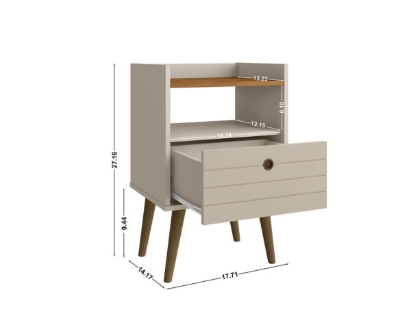 Manhattan Comfort Bogart Mid-Century Modern Nightstand in Off-White and Nature