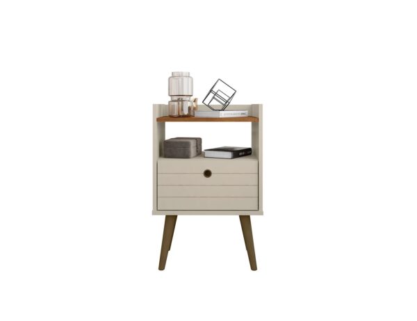 Manhattan Comfort Bogart Mid-Century Modern Nightstand in Off-White and Nature