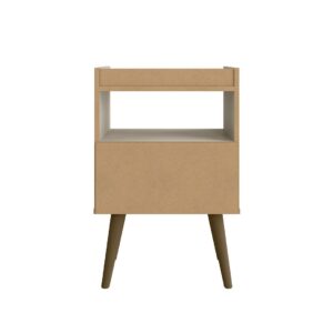 Manhattan Comfort Bogart Mid-Century Modern Nightstand in Off-White and Nature