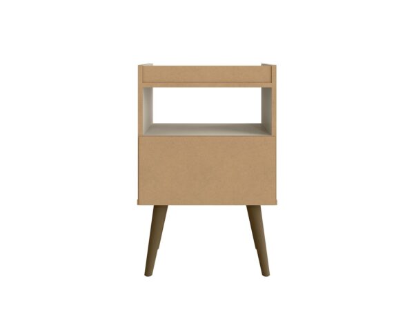 Manhattan Comfort Bogart Mid-Century Modern Nightstand in Off-White and Nature