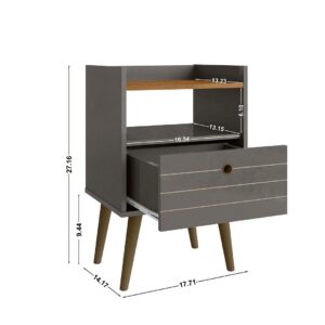 Manhattan Comfort Bogart Mid-Century Modern Nightstand in Grey and Nature