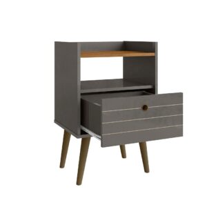 Manhattan Comfort Bogart Mid-Century Modern Nightstand in Grey and Nature