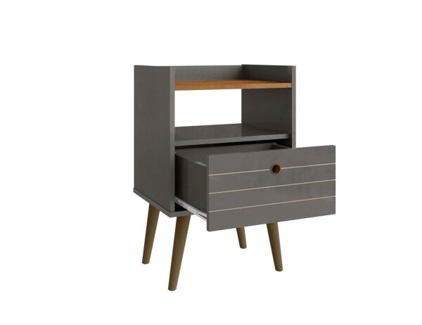 Manhattan Comfort Bogart Mid-Century Modern Nightstand in Grey and Nature