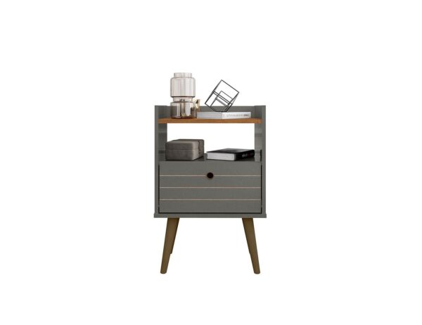 Manhattan Comfort Bogart Mid-Century Modern Nightstand in Grey and Nature