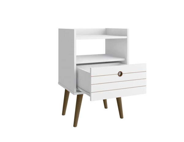 Manhattan Comfort Bogart Mid-Century Modern Nightstand in White and Nature