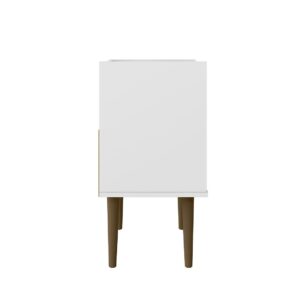 Manhattan Comfort Bogart Mid-Century Modern Nightstand in White and Nature