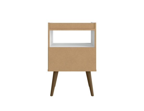 Manhattan Comfort Bogart Mid-Century Modern Nightstand in White and Nature