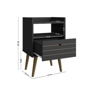 Manhattan Comfort Bogart Mid-Century Modern Nightstand in Black and Nature