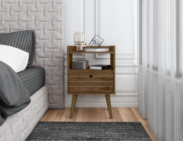 Manhattan Comfort Bogart Mid-Century Modern Nightstand in Rustic Brown and Nature