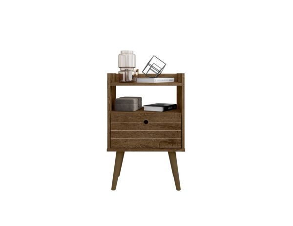 Manhattan Comfort Bogart Mid-Century Modern Nightstand in Rustic Brown and Nature