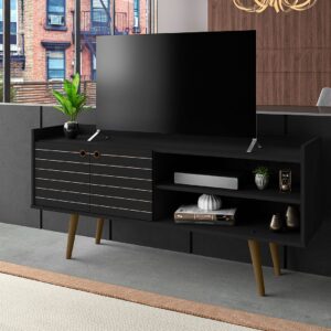 Manhattan Comfort Bogart 53.54" Mid-Century Modern TV Stand in Black and Nature