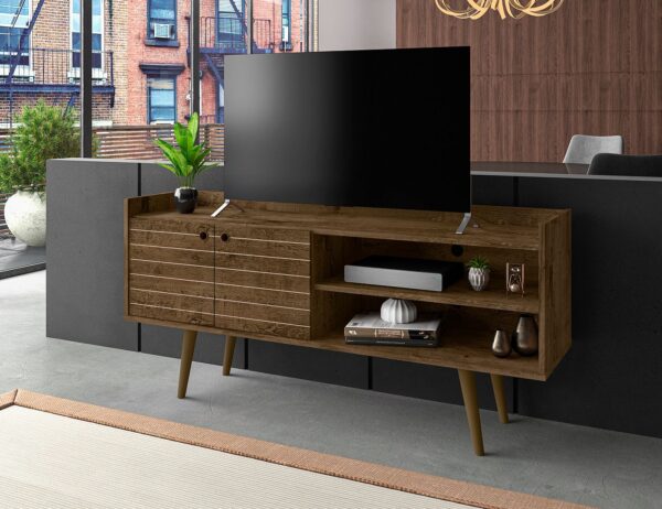 Manhattan Comfort Bogart 53.54" Mid-Century Modern TV Stand in Rustic Brown and Nature